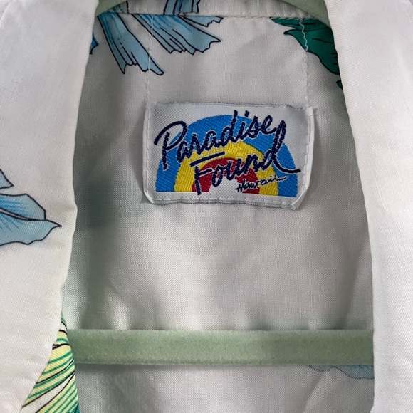 Vintage 90’s White and Green Lightweight Shirt with Tropical Parrot Print - Picture 3 of 5